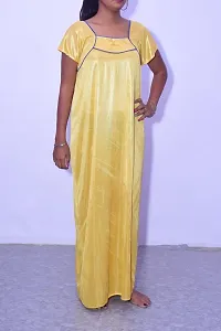 Fasionable Women Nighty Satin Mexi Gown in Different Colors Free Size Yellow Color-thumb1