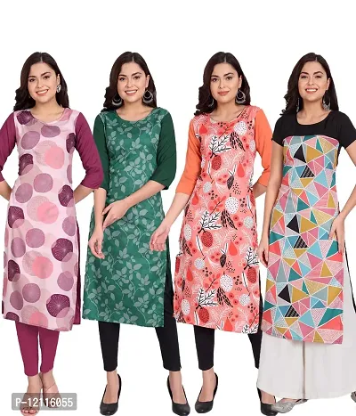 Trendy Crepe Printed Straight Casual Kurta For Women Combo Of 4