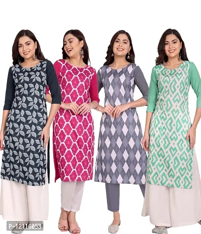 Trendy Crepe Printed Straight Casual Kurta For Women Combo Of 4-thumb0