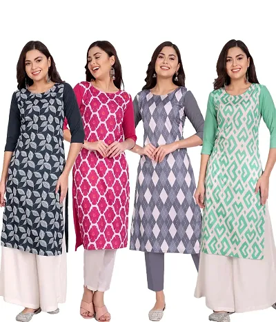 Trendy Crepe Straight Casual Kurta For Women Combo Of 4