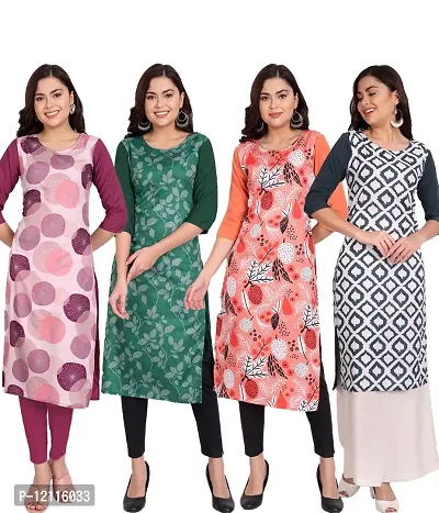 Trendy Crepe Printed Straight Casual Kurta For Women Combo Of 4-thumb0