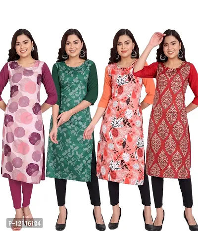 Trendy Crepe Printed Straight Casual Kurta For Women Combo Of 4