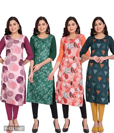 Trendy Crepe Printed Straight Casual Kurta For Women Combo Of 4