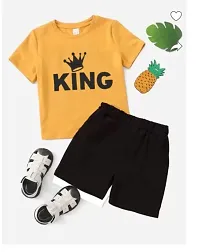 Stylish Yellow Cotton Blend Printed T-Shirts with Shorts For Boys-thumb1