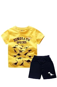 Stylish Yellow Cotton Blend Printed T-Shirts with Shorts For Boys-thumb1