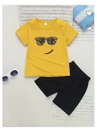 Stylish Yellow Cotton Blend Printed T-Shirts with Shorts For Boys-thumb1