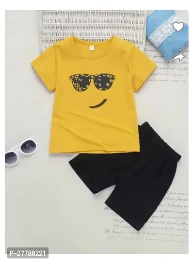 Stylish Yellow Cotton Blend Printed T-Shirts with Shorts For Boys-thumb2