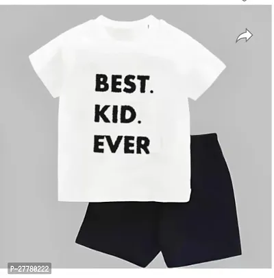 Stylish White Cotton Blend Printed T-Shirts with Shorts For Boys