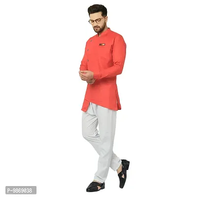 BENSTITCH Men's Magic Cotton Regular Solid Short Kurta with Pajama (XL(42), Red)-thumb5