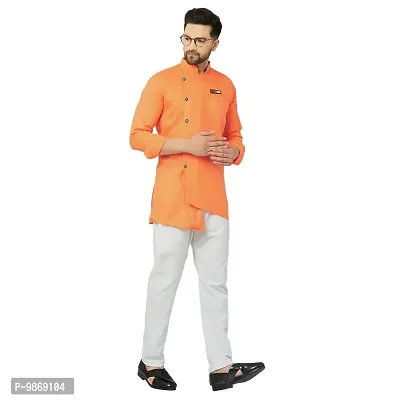 BENSTITCH Men's Magic Cotton Regular Solid Short Kurta with Pajama (XXL(44), Orange)