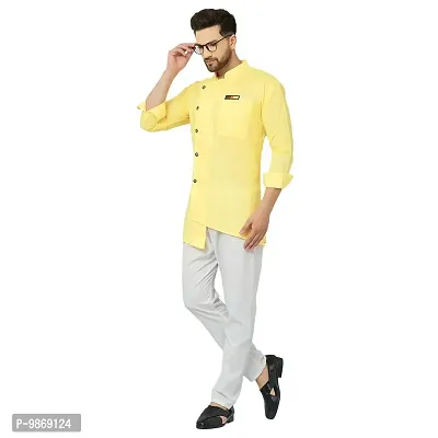 BENSTITCH Men's Magic Cotton Regular Solid Short Kurta with Pajama (XL(42), Yellow)-thumb3