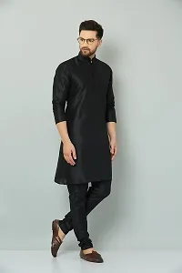 LEMONX Men?s and Boys Indian Traditional Straight Dupion Silk Kurta Pyjama/Pajama for Wedding and Party Combo Set Black-thumb2