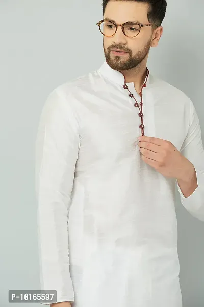 LEMONX Men?s and Boys Indian Traditional Dupion Silk Kurta Pyjama/Pajama for Wedding and Party Combo Set White-thumb4