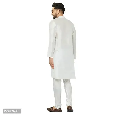 BENSTITCH Men's Silk Blend Regular Kurta Churidar Pyjama Set (M(38), White)-thumb2