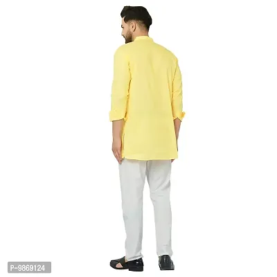 BENSTITCH Men's Magic Cotton Regular Solid Short Kurta with Pajama (XL(42), Yellow)-thumb4