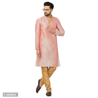 BENSTITCH Men's Silk Blend Regular Kurta Churidar Pyjama Set (XL(42), Pink&Gold)