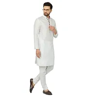 BENSTITCH Men's Silk Blend Regular Kurta Churidar Pyjama Set (M(38), White)-thumb2