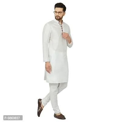 BENSTITCH Men's Silk Blend Regular Kurta Churidar Pyjama Set (M(38), White)-thumb3