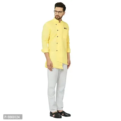 BENSTITCH Men's Magic Cotton Regular Solid Short Kurta with Pajama (XL(42), Yellow)-thumb5