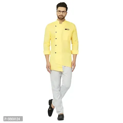 BENSTITCH Men's Magic Cotton Regular Solid Short Kurta with Pajama (XL(42), Yellow)-thumb0