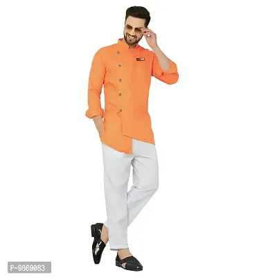 BENSTITCH Men's Self design Kurta & Pant Pyjama Set (XL(42), Orange)
