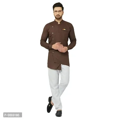 BENSTITCH Men's Magic Cotton Regular Solid Short Kurta with Pajama (XL(42), Brown)