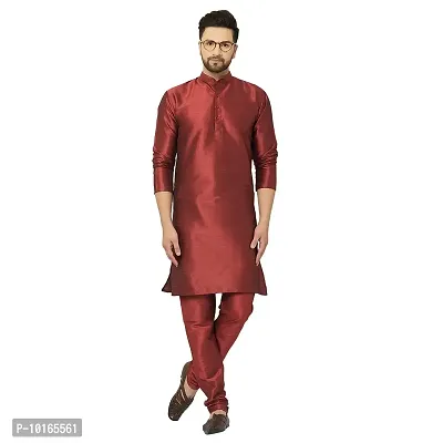 LEMONX Men?s and Boys Indian Traditional Straight Dupion Silk Kurta Pyjama/Pajama for Wedding and Party Combo Set Maroon
