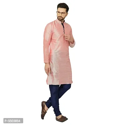 BENSTITCH Men's Silk Blend Regular Kurta Churidar Pyjama Set (M(38), Pink&Navy)