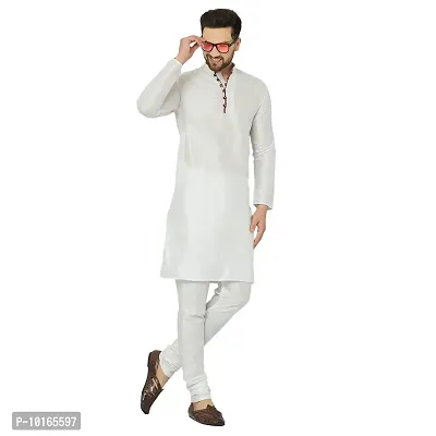 LEMONX Men?s and Boys Indian Traditional Dupion Silk Kurta Pyjama/Pajama for Wedding and Party Combo Set White-thumb0