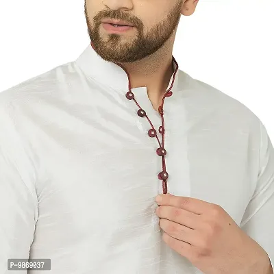 BENSTITCH Men's Silk Blend Regular Kurta Churidar Pyjama Set (M(38), White)-thumb4