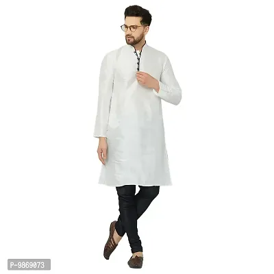 BENSTITCH Men's Silk Blend Regular Kurta Churidar Pyjama Set (M(38), White&Black)