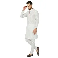 BENSTITCH Men's Silk Blend Regular Kurta Churidar Pyjama Set (M(38), White)-thumb4