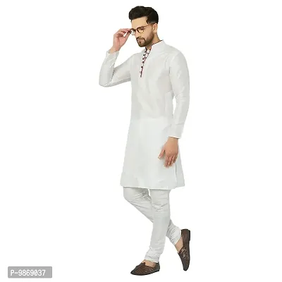 BENSTITCH Men's Silk Blend Regular Kurta Churidar Pyjama Set (M(38), White)-thumb5