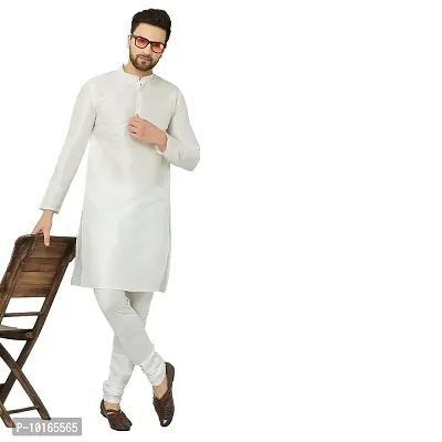 LEMONX Men?s and Boys Indian Traditional Straight Dupion Silk Kurta Pyjama/Pajama for Wedding and Party Combo Set White