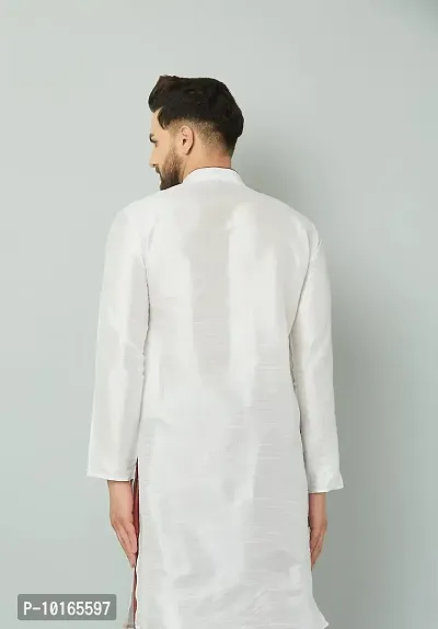LEMONX Men?s and Boys Indian Traditional Dupion Silk Kurta Pyjama/Pajama for Wedding and Party Combo Set White-thumb2