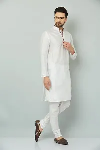 LEMONX Men?s and Boys Indian Traditional Dupion Silk Kurta Pyjama/Pajama for Wedding and Party Combo Set White-thumb2