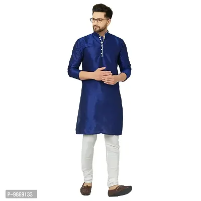 BENSTITCH Men's Silk Blend Regular Kurta Churidar Pyjama Set (XXL(44), Royal Blue)