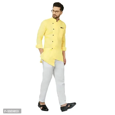 BENSTITCH Men's Self design Kurta  Pant Pyjama Set (L(40), Yellow)