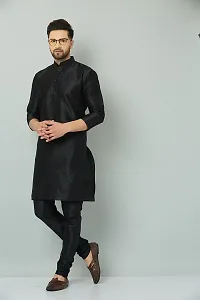 LEMONX Men?s and Boys Indian Traditional Straight Dupion Silk Kurta Pyjama/Pajama for Wedding and Party Combo Set Black-thumb4
