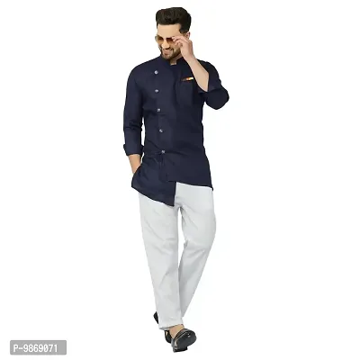 BENSTITCH Men's Self design Kurta  Pant Pyjama Set (XL(42), Navy Blue)
