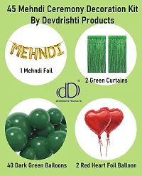 Devdrishti Products Mehndi Ceremony Decoration Pack Of 45 Pcs. Kit Contains 1 Mehndi Foil 2 Green Curtains 40 Dark Green Balloons And 2 Red Heart Foils For Mehndi Function Celebration At Home/Hall-thumb1