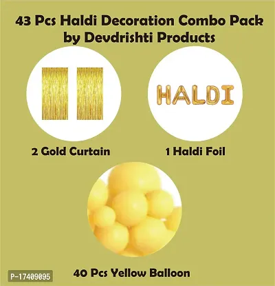 Devdrishti Products Haldi Ceremony Decoration Pack Of 43 Pcs Kit Comes With 40 Yellow Balloons 1 Haldi Foil Balloon And 2 Pcs Golden Curtains For Haldi Function Decoration At Home Or Hall-thumb2