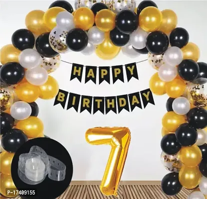 Devdrishti Products Happy Birthday 7 Year Decoration Kit For Boy And Girl Birthday Party Decoration 33 Pcs Golden Combo Items 30 Balloons 1 Birthday Banner 1 Arc Tape 1 No Foil