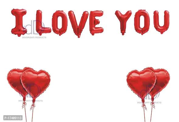 Devdrishti Products Red I Love You Foil Balloon Decoration Pack Of 7 Pcs Decoration Kit Contains 1 I Love You 4 Red Heart Foil 1 Glue Dot And 1 Ribbon-thumb2