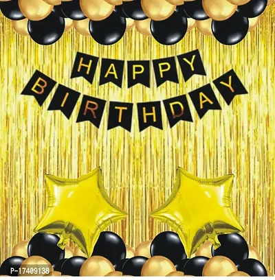 Devdrishti Products 35 Pcs Happy Birthday Decoration Combo Pack Kit Includes 1 Pc Happy Birthday Banner 2 Pcs Golden Curtains 30 Balloons 2 Pcs Golden Star Foil Balloon-thumb0