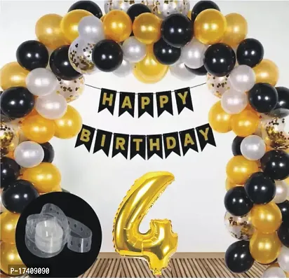 Devdrishti Products Happy Birthday 4 Year Decoration Kit For Boy And Girl Birthday Party Decoration 33 Pcs Golden Combo Items 30 Balloons 1 Birthday Banner 1 Arc Tape 1 No Foil