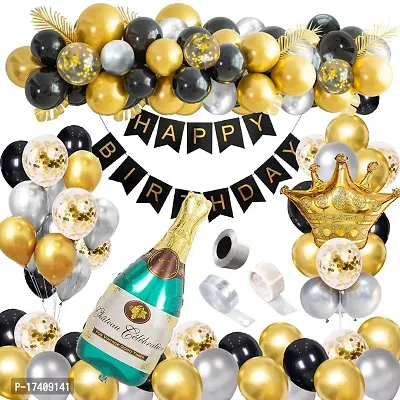 Devdrishti Products Happy Birthday Banner Decoration Kit - 51 Pcs Set For Boys Husband Balloons Decorations Items Combo With Champagne Foil Balloon Crown Foil, Metallic Balloons Arc And Glue Dot-thumb0