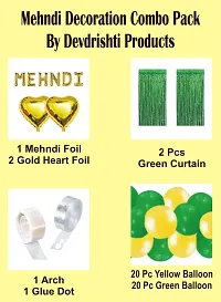 Devdrishti Products Mehndi Ceremony Decoration Pack Of 47 Pcs. Kit Contains 1 Mehndi Foil 2 Green Curtains 40 Balloons 20 Yellow, 20 Green 2 Gold Heart Foils 1 Arch And 1 Glue Dot-thumb1