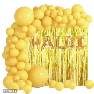 Devdrishti Products Haldi Ceremony Decoration Pack Of 43 Pcs Kit Comes With 40 Yellow Balloons 1 Haldi Foil Balloon And 2 Pcs Golden Curtains For Haldi Function Decoration At Home Or Hall