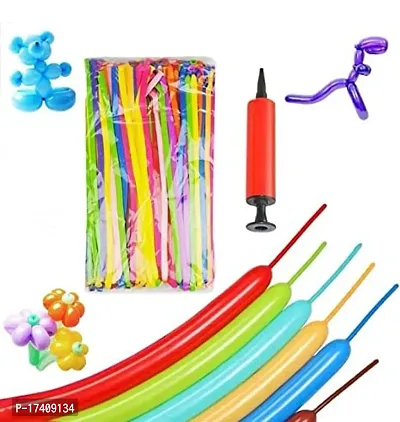 Devdrishti Products 100 Pc Twisting Balloon, Tube Balloon, Long Balloon For Kids, Long Twisting Balloon With Pump For Flower Making Animal Shape And Party Celebration 100 Pc Balloons + 1Pc Pump-thumb0